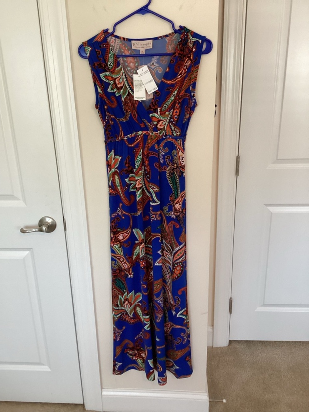 Philosophy Royal Blue Paisley Print Maxi Dress, Petite Small